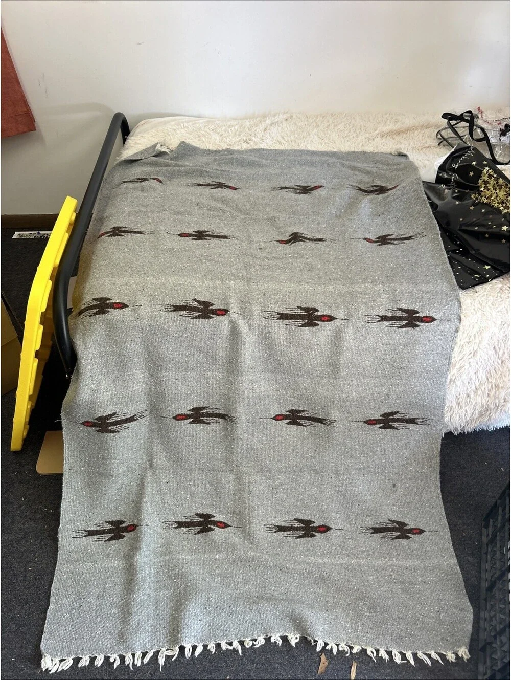 Vtg Wool Mexican Themed Blanket